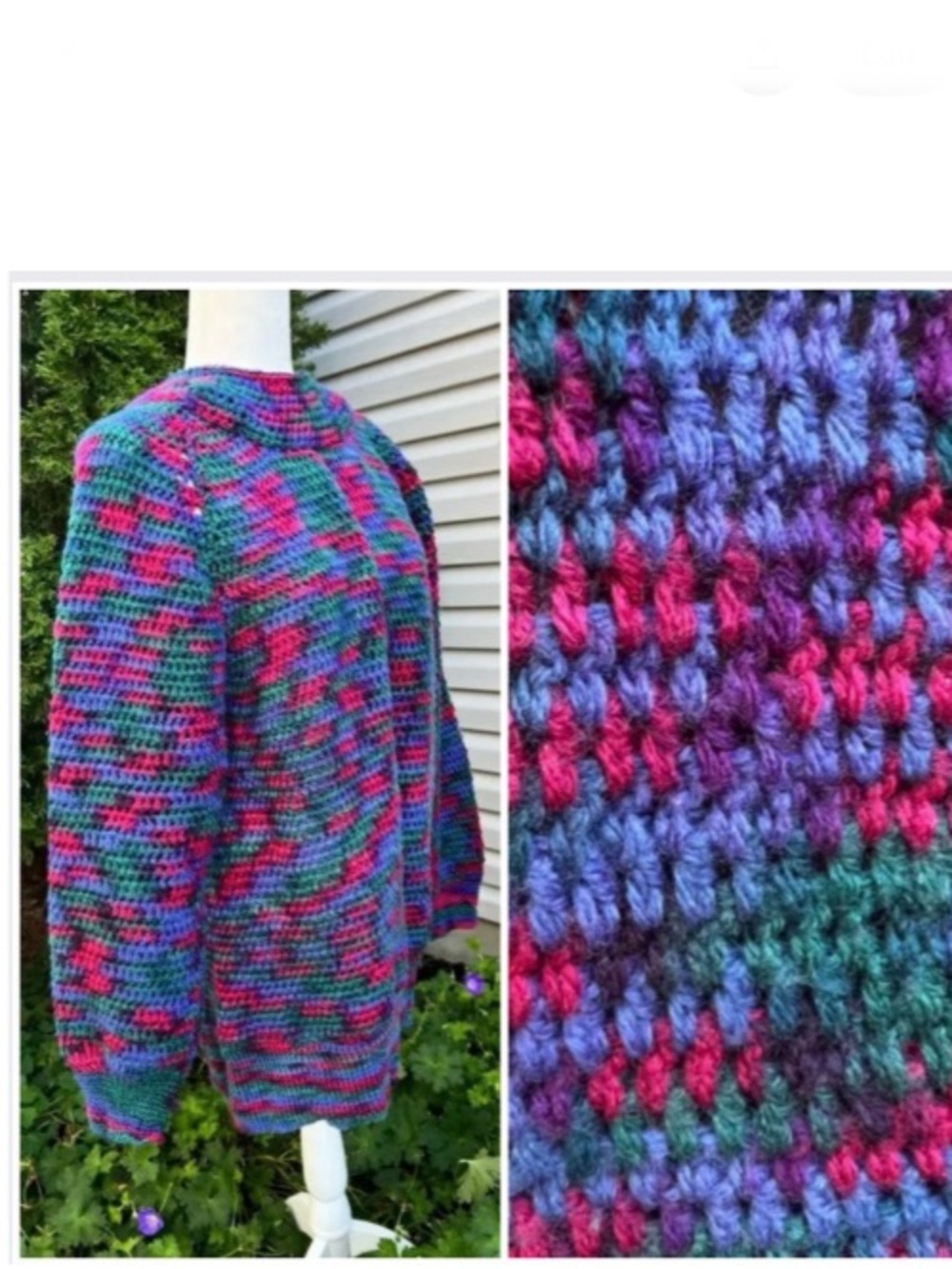 🇨🇦 Vintage 80s Multicolour Crochet Sweater Lightweight Relaxed Fit Handmade